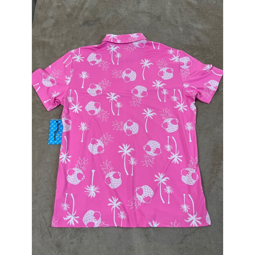 Birdie Bound Pineapple Sunglasses Golf Polo Shirt Men's M Pink Polyester S/S NEW - Picture 5 of 7